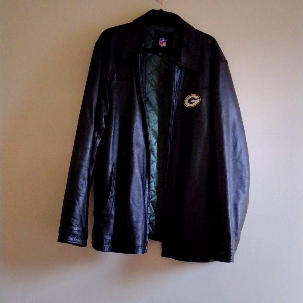 Black NFL Green Bay Packers leather jacket SizeXXL
